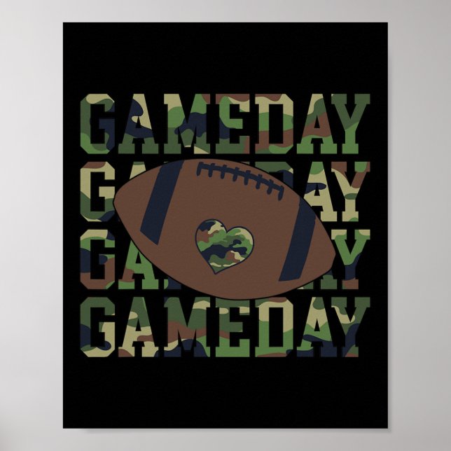 Football Gameday Game Day Camo Flag Patriotic Usa  Poster (Front)