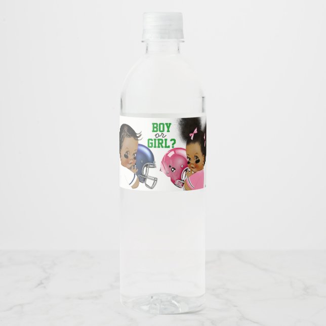 Football Gender Reveal Baby Water Bottle Labels (Front)