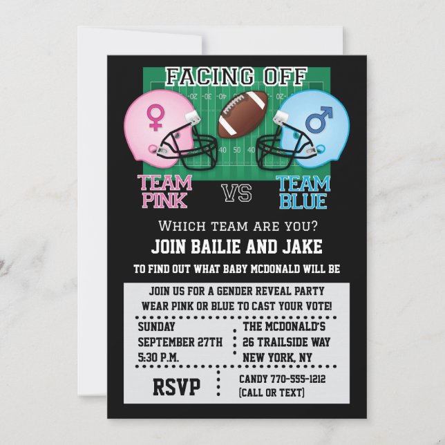 Football Gender Reveal Party Baby Shower Invitation (Front)