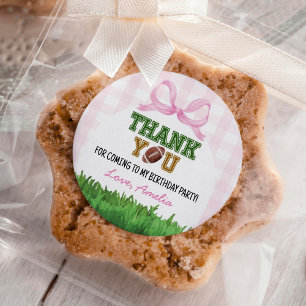 Football Girl Birthday Party Pink Bow Classic Round Sticker
