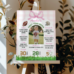 Football Girl First Birthday Pink Bow Milestone Poster