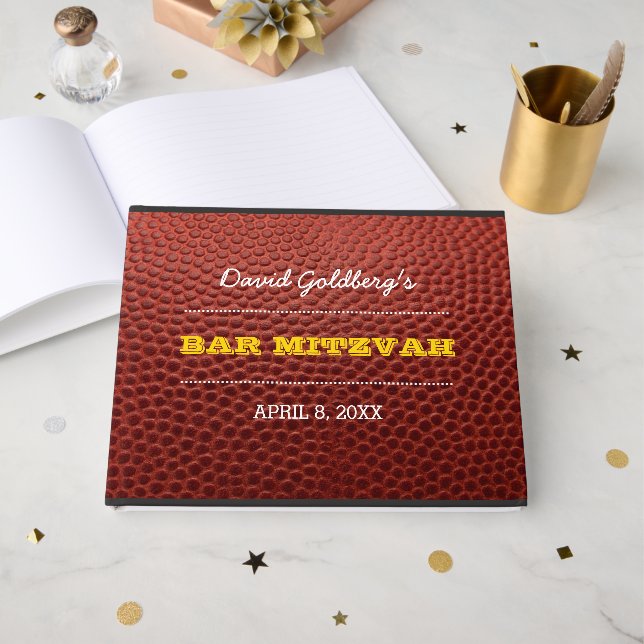Football Gold Bar Mitzvah Guest Book (Front Open)
