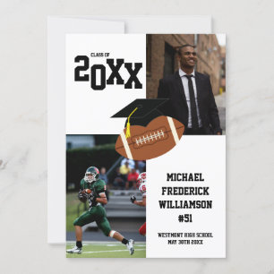 Football Graduation Sports Black and White Invitation