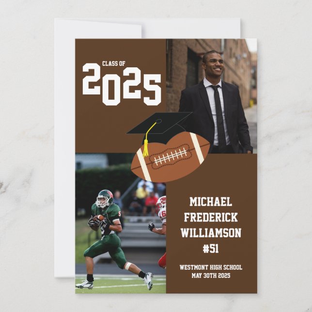 Football Graduation Sports Brown Announcement (Front)