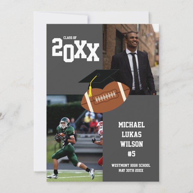 Football Graduation Sports Grey Announcement (Front)