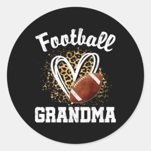 Football Grandma Leopard Heart Classic Round Sticker