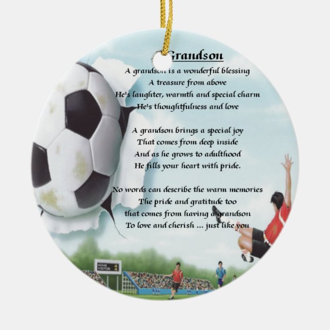 Football   Grandson Poem Ceramic Tree Decoration (Front)