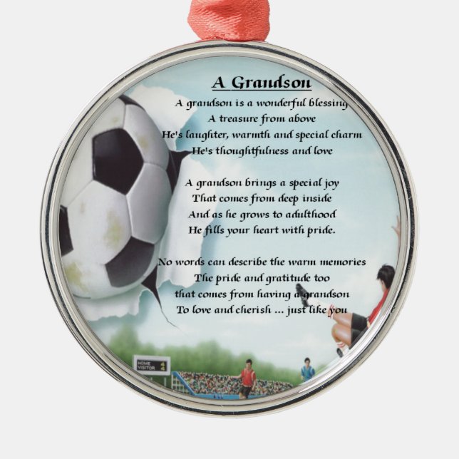 Football   Grandson Poem Metal Tree Decoration (Front)