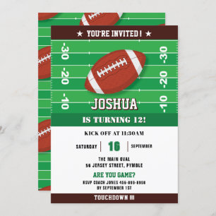 Football Green Black Birthday Party Invitation