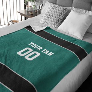 Football Green, Black & White Personalised Fleece Blanket