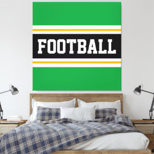FOOTBALL Green Black White Yellow Sporty Stripes Canvas Print
