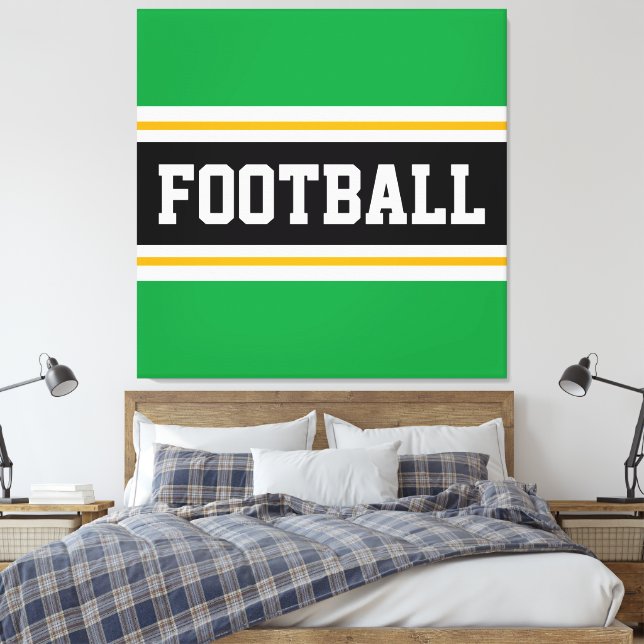 FOOTBALL Green Black White Yellow Sporty Stripes Canvas Print (Insitu(Bedroom))