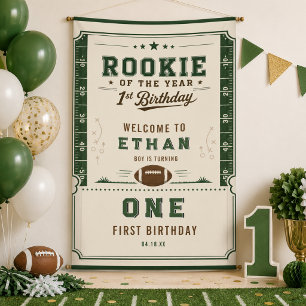 Football Green Rookie 1st Birthday party  Banner