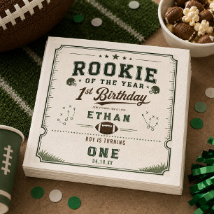 Football Green Rookie 1st Birthday party Napkin
