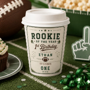Football Green Rookie 1st Birthday party Paper Cups