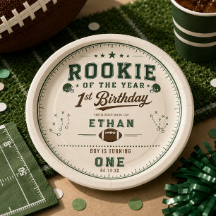 Football Green Rookie 1st Birthday party Paper Plate