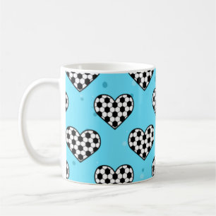 Football Heart Ball Texture - Blue Background Coffee Mug