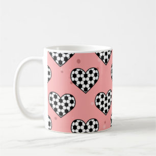 Football Heart Ball Texture - Pink Background Coffee Mug