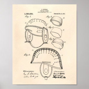 Football Helmet 1913 Patent Art Old Peper Poster