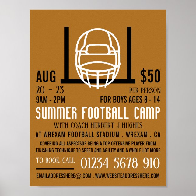 Football Helmet & Goal, Football Camp Advertising Poster (Front)