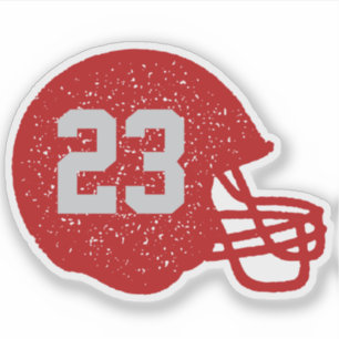 Football helmet personalized number red gray