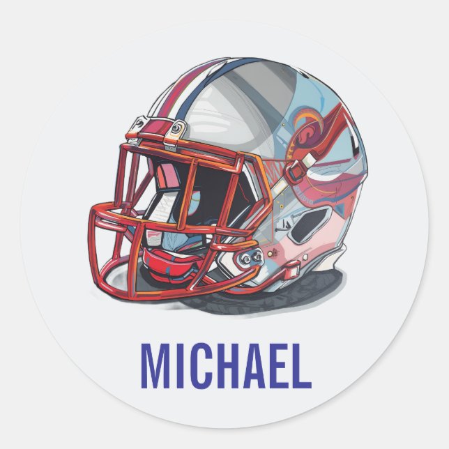 Football Helmet Pop Art Motivational Name Classic Round Sticker (Front)