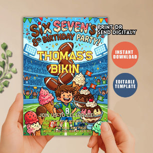 Football Ice Cream Drip Six Seven boy Birthday Invitation