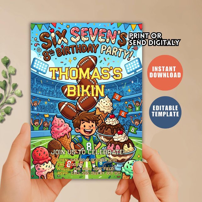 Football Ice Cream Drip Six Seven boy  Birthday  Invitation (Creator Uploaded)