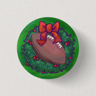 Football in Christmas Wreath on Green 3 Cm Round Badge