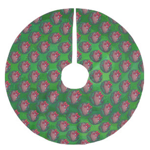 Football in Christmas Wreath on Green Brushed Polyester Tree Skirt