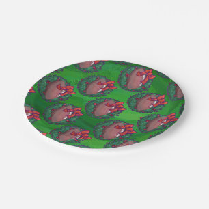 Football in Christmas Wreath on Green Paper Plate