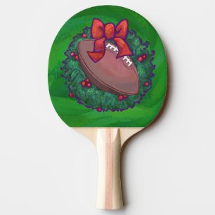 Football in Christmas Wreath on Green Ping Pong Paddle