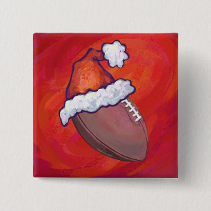 Football in Santa Hat on Red 15 Cm Square Badge