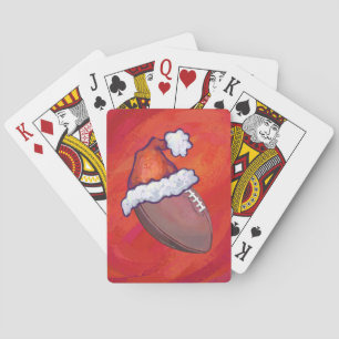 Football in Santa Hat on Red Playing Cards