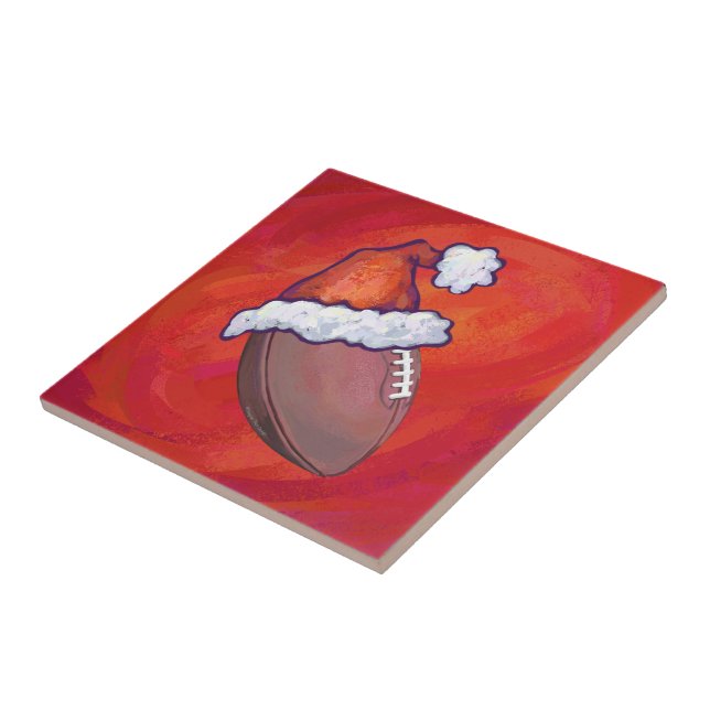 Football in Santa Hat on Red Tile (Side)