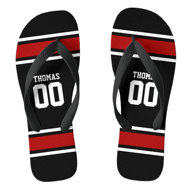 Football Jersey Black|Red Personalised Jandals (Footbed)