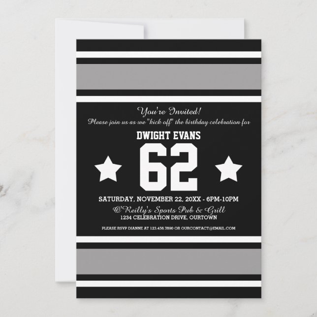 Football Jersey Black|Silver Party Invitations (Front)