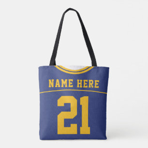 Football Jersey, Blue, Name & Number Template Tote Bag