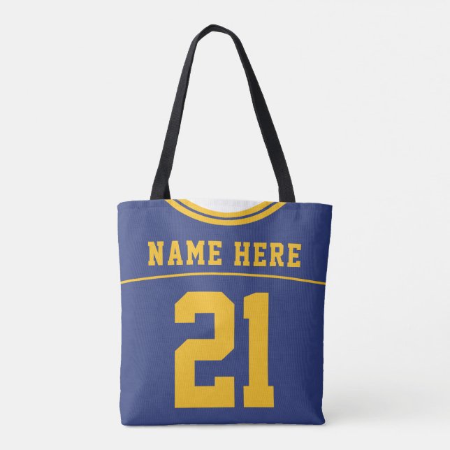 Football Jersey, Blue, Name & Number Template Tote Bag (Back)