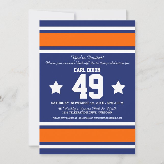 Football Jersey Blue|Orange Party Invitations (Front)