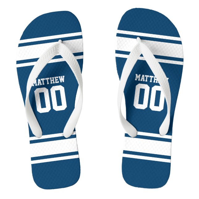 Football Jersey Blue|White Personalised Jandals (Footbed)