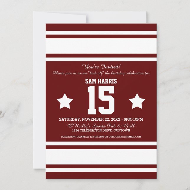 Football Jersey Burgundy|White Party Invitations (Front)