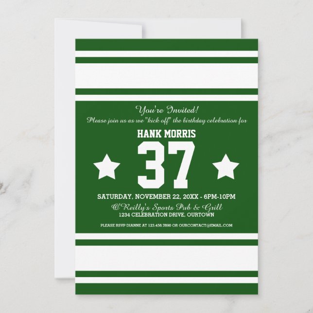 Football Jersey Green|White Party Invitations (Front)