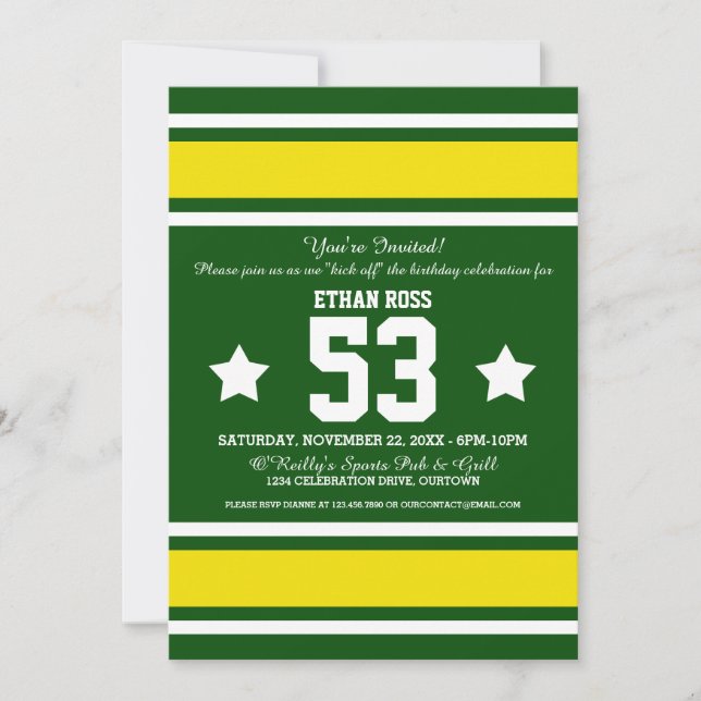 Football Jersey Green|Yellow Party Invitations (Front)