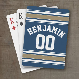 Football Jersey Navy Blue Gold Stripes Name Number Playing Cards