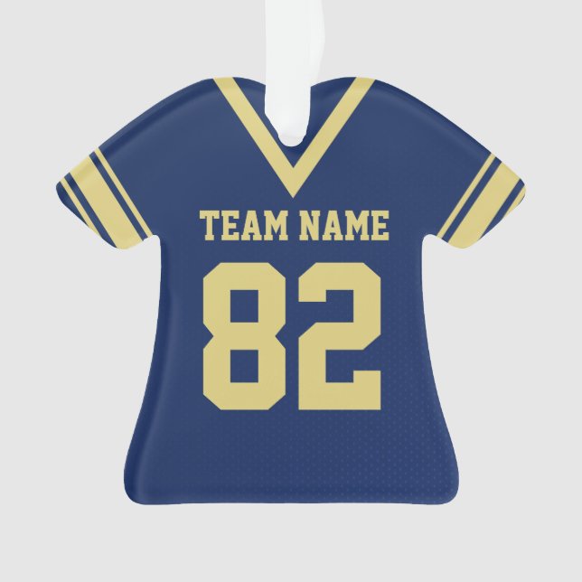 Football Jersey Navy Blue Gold Uniform with Photo Ornament (Front)