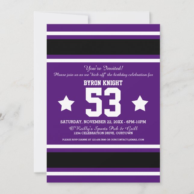 Football Jersey Purple|Black Party Invitations (Front)