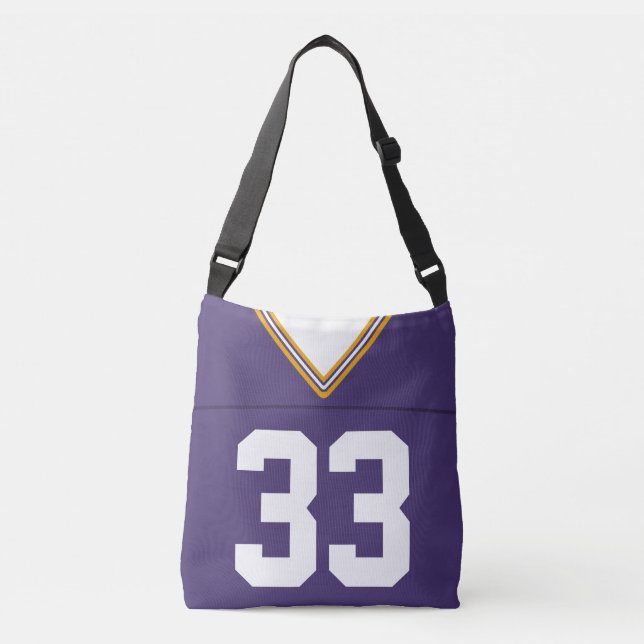 Football Jersey, Purple Custom Name & Number    Crossbody Bag (Front)