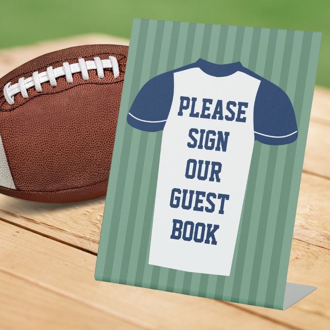 Football Jersey Sports Game Day Wedding Guestbook Pedestal Sign (Creator Uploaded)