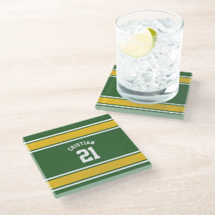 Football Jersey Themed Yellow and Green Glass Coaster